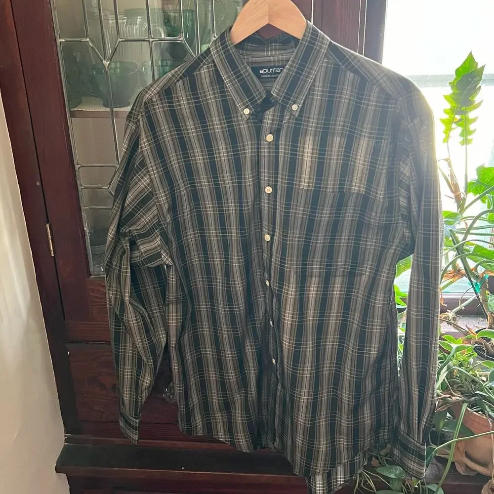 Vintage Y2K Puritan Oversized Plaid Shirt M Dark Academia Quiet Luxury Utility - Picture 9 of 17